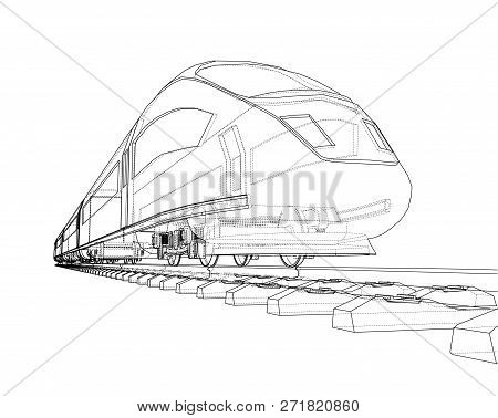 Modern Speed Train Concept. 3d Illustration. Wire-frame Style