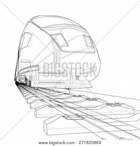 Modern Speed Train Concept. 3d Illustration. Wire-frame Style
