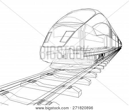 Modern Speed Train Concept. 3d Illustration. Wire-frame Style