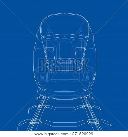 Modern Speed Train Concept. 3d Illustration. Wire-frame Style