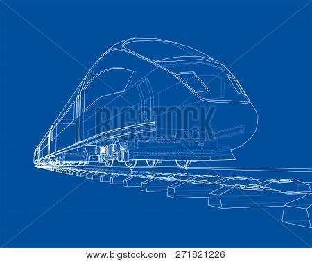 Modern Speed Train Concept. 3d Illustration. Wire-frame Style