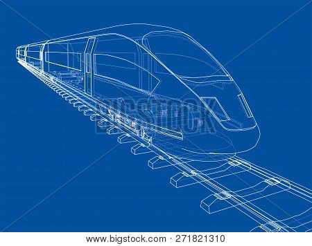Modern Speed Train Concept. 3d Illustration. Wire-frame Style