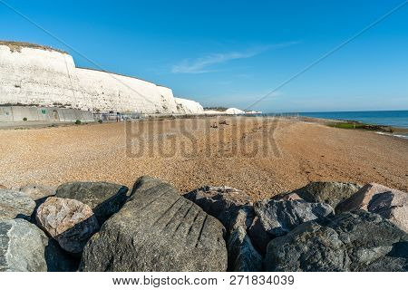 Brighton, England-19 October,2018: Saltdean Beach Seafront Undercliff Walkway With Local People Sunb