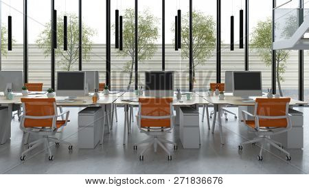 Interior modern open space office 3D illustration