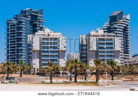 Ashdod, Israel - May 08, 2012: New Built Urban Area On The Beach Of Ashdod Israel Panorama. Contempo