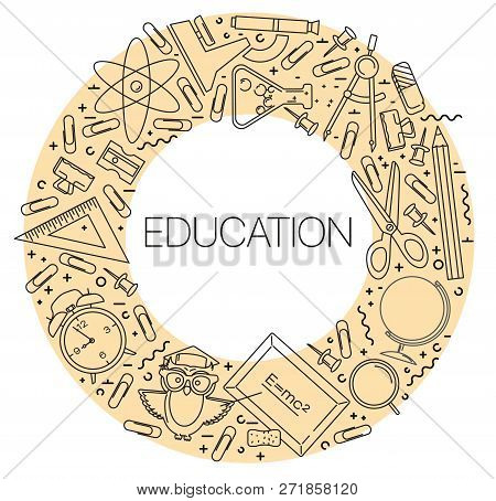 Modern Linear Concept Of Education In Circle With Thin Line Icons. Education. Set Of Line Icons Educ