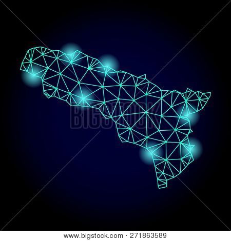 Glossy Polygonal Mesh Map Of Abkhazia With Glare Effect. Abstract Mesh Lines, Triangles, Light Spots