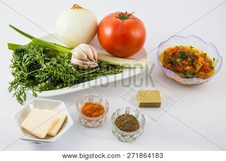 Ingredients To Prepare A Traditional Sauce Called Hogao Used To Season The Typical Colombian Food