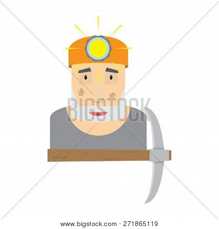 Illustration Of A Coal Miner Holding A Pickaxe With Helmed On Head