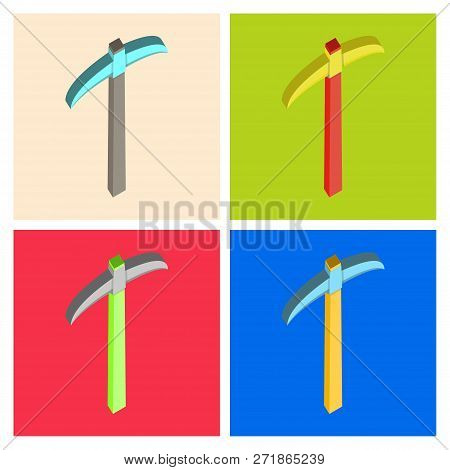 Pickaxe Breaking Mountain Linear Icon. Mining. Navvy Pick. Contour Symbol. Editable Stroke