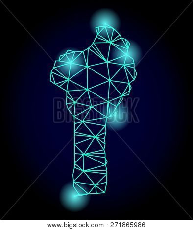 Glossy Polygonal Mesh Map Of Benin With Glare Effect. Abstract Mesh Lines, Triangles, Light Spots An