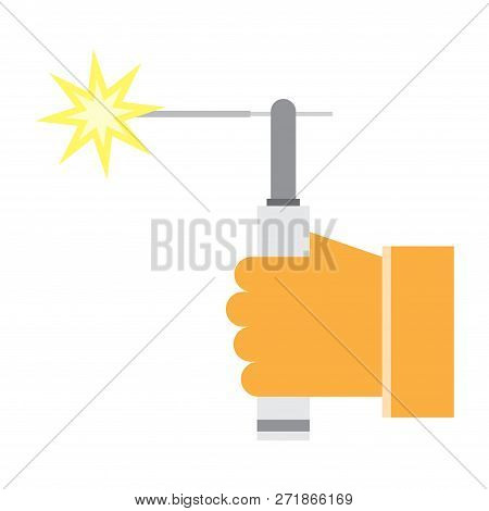 Mig Welding Torch In Hand Icon White Isolated On Color Background. Vector Illustration