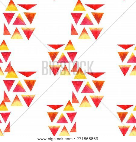 Geometric Triangle Pattern Watercolor. Bright Abstract Surfase Design