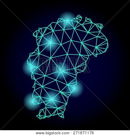 Glossy Polygonal Mesh Map Of Jiangxi Province With Glow Effect. Abstract Mesh Lines, Triangles, Ligh