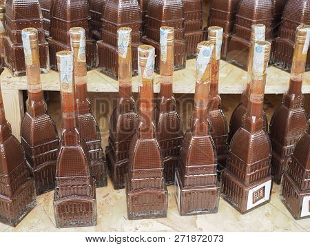 Turin, Italy - Circa December 2018: Cioccolato Chocolate Souvenir In The Shape Of Mole Antonelliana 