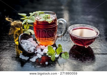 Close Up Of Indian And Asian Popular Drink I.e. Rose Lemonade With Entire Ingredients With It I.e. R