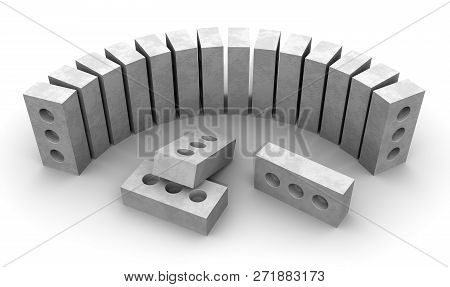 Silicate Bricks. Several Silicate Bricks On A White Surface. Isolated. 3d Illustration