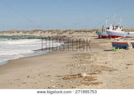 Fishing Boats On The Beach In Norre Vorupor, Denmark