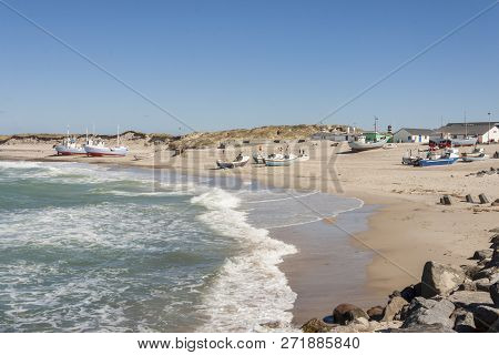 Fishing Boats On The Beach In Norre Vorupor, Denmark