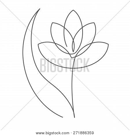 Flower With Leaf Continuous Line Vector Illustration With Editable Stroke For Floral Design Or Logo.
