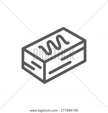 Cake Square Piece Pixel Perfect Icon With Editable Stroke - Sweet Baked Layered Pastry Decorated Wit