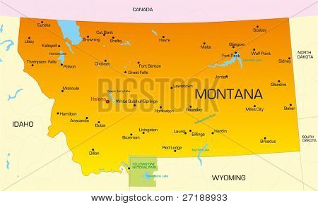 Vektorová mapa barev státu Montana. Spojené státy americké