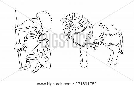 Coloring Page Of Cartoon Medieval Knight Prepering To Knight Tournament