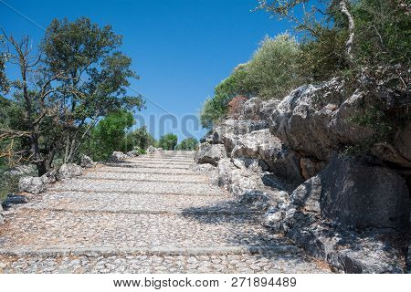 Mallorca, Spain - July 19, 2013: Santuari De Lluc. View Of The Famous Monastery On The Island Of Mal