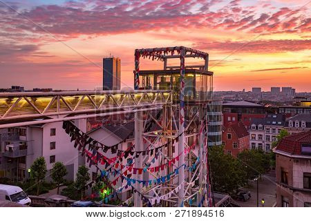 Pedestrian Elevator Ascenseur Des Marolles At Sunset In Brussels, Belgium