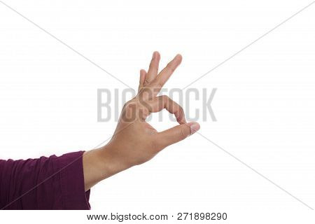 Hands Gesture Set Isolated On White, Aproval Ok Signs Concept With Copy Space