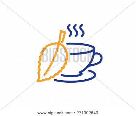 Mint Tea Line Icon. Fresh Herbal Beverage Sign. Cup Of Drink Symbol. Colorful Outline Concept. Blue 