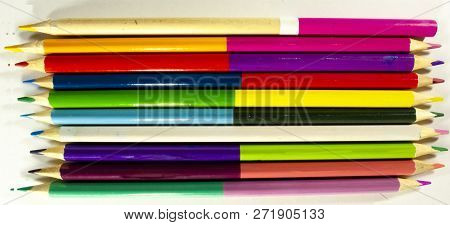 Dual Colored Pencils On A White Background.pencils For Drawing On White Background.