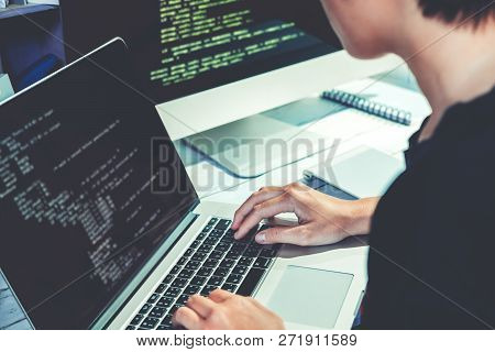 Developing Programmer Development Website Design And Coding Technologies Working In Software Company
