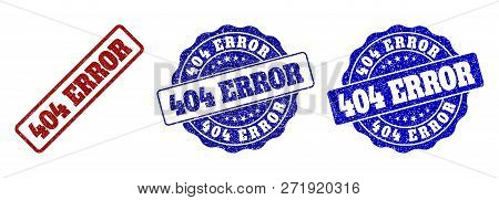 404 Error Grunge Stamp Seals In Red And Blue Colors. Vector 404 Error Watermarks With Grunge Style. 