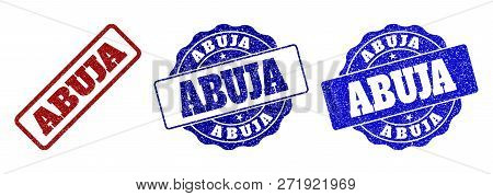 Abuja Grunge Stamp Seals In Red And Blue Colors. Vector Abuja Imprints With Grunge Surface. Graphic 