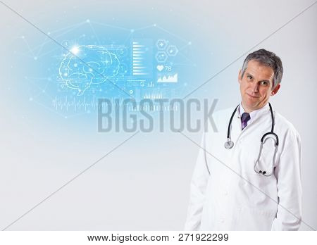 Middle aged neurologist showing the test result 