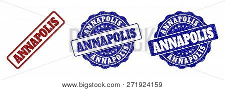 Annapolis Grunge Stamp Seals In Red And Blue Colors. Vector Annapolis Watermarks With Grunge Style. 