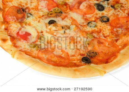 Margarites pizza portre Mozzarella peyniri, domates ve zeytin