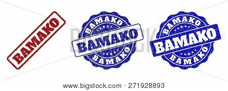 Bamako Grunge Stamp Seals In Red And Blue Colors. Vector Bamako Labels With Distress Effect. Graphic