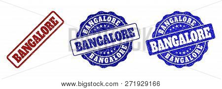 Bangalore Grunge Stamp Seals In Red And Blue Colors. Vector Bangalore Imprints With Grunge Texture. 