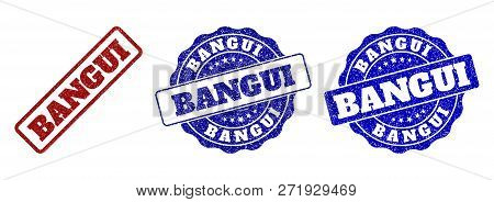 Bangui Grunge Stamp Seals In Red And Blue Colors. Vector Bangui Overlays With Grainy Texture. Graphi