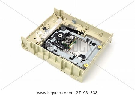 Mechanism Of Pc Dvd Disk Drive (cd-rom) On White