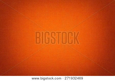 Dark Orange Background From A Textile Material With Wicker Pattern, Closeup. Structure Of The Bright