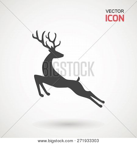 Deer Running Silhouette , Reinder Icon Design For Xmas Cards, Banners And Flyers, Vector Illustratio