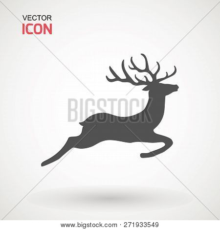 Deer Running Silhouette , Reinder Icon Design For Xmas Cards, Banners And Flyers, Vector Illustratio