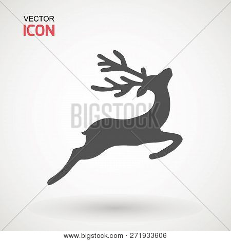 Deer Running Silhouette , Reinder Icon Design For Xmas Cards, Banners And Flyers, Vector Illustratio