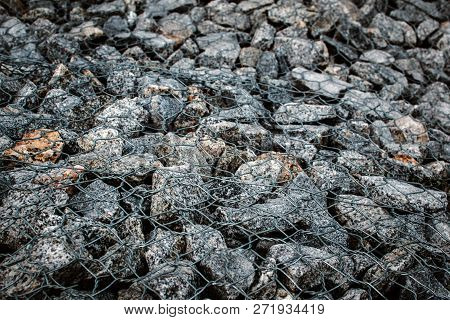 Gabion Stone Wall And Lattice Background Protective Stones Texture
