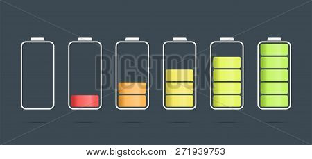 Discharged To Fully Charged Battaries, Isolated Vector Icons
