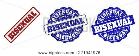 Bisexual Grunge Stamp Seals In Red And Blue Colors. Vector Bisexual Overlays With Grunge Texture. Gr