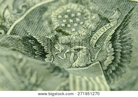 Shallow Depth Of Field Shot Of American Eagle, From The Us Coat Of Arms, On The Back Of The Dollar B